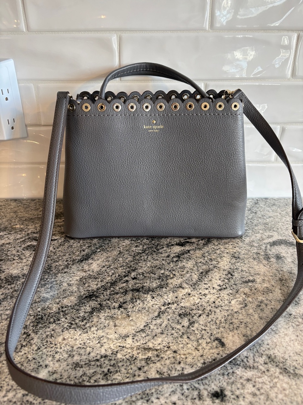 kate spade Gray Pebbled Leather Scallop Eyelet Satchel